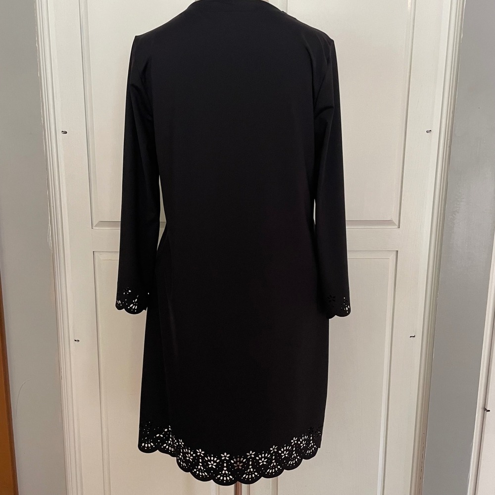 Lands End Swim Cover Up Dress Womens S 6-8 Black Nylon Laser Cut Eyelet Classic - Picture 6 of 15